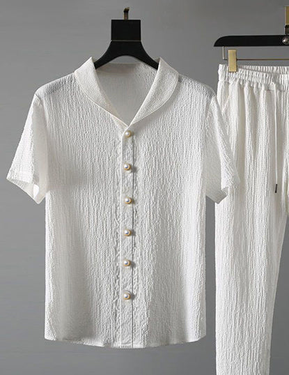 Men's Textured Shirt & Drawstring Pants Set