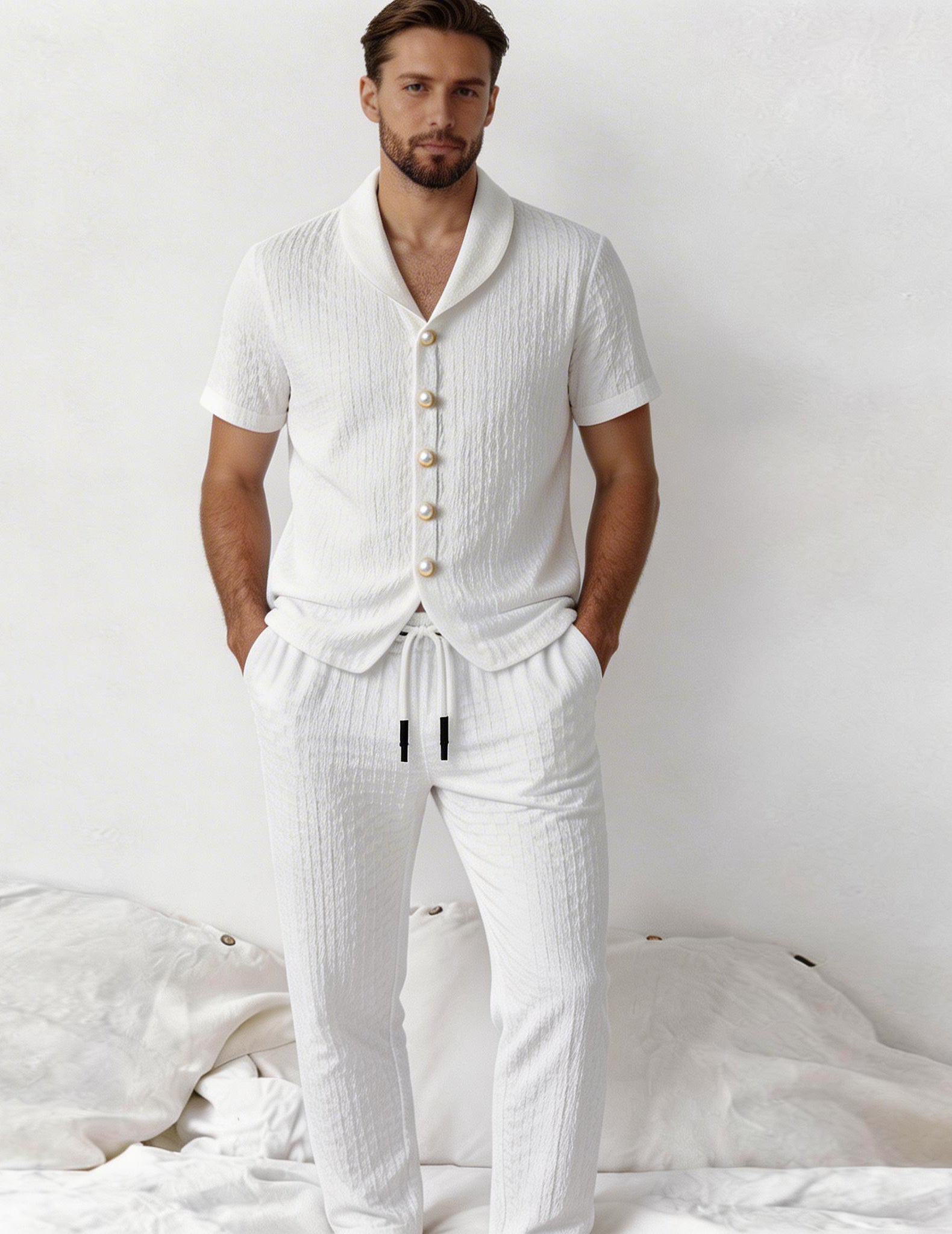 Men's Textured Shirt & Drawstring Pants Set