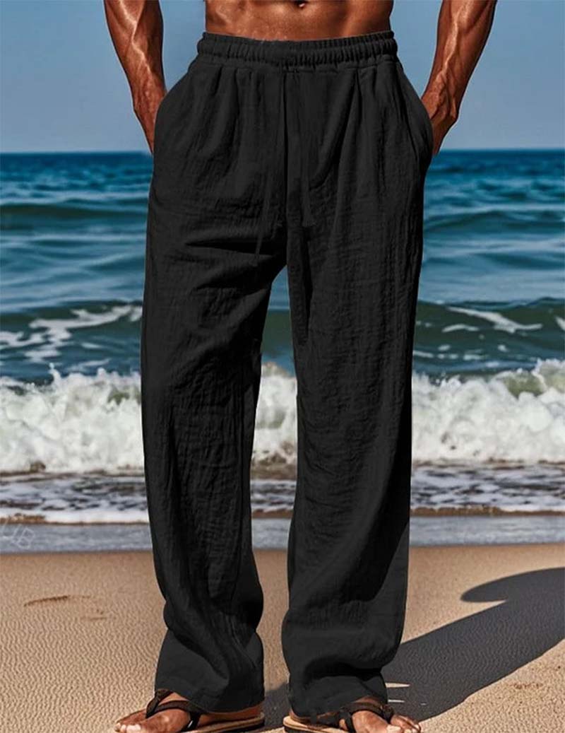 Men’s Cotton Linen Wide-Leg Drawstring Pants
