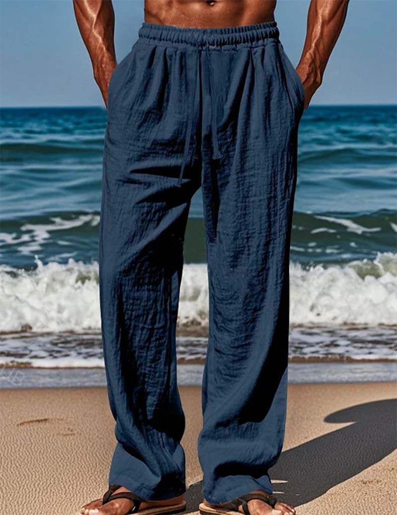 Men’s Cotton Linen Wide-Leg Drawstring Pants