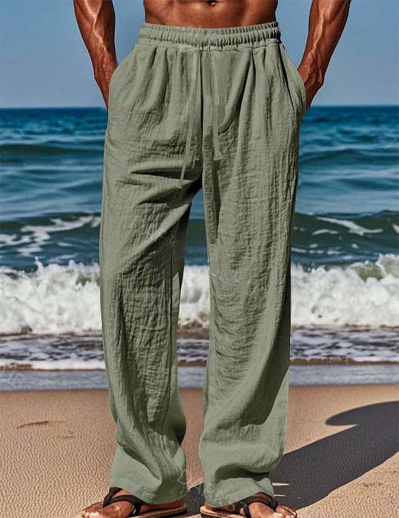 Men’s Cotton Linen Wide-Leg Drawstring Pants