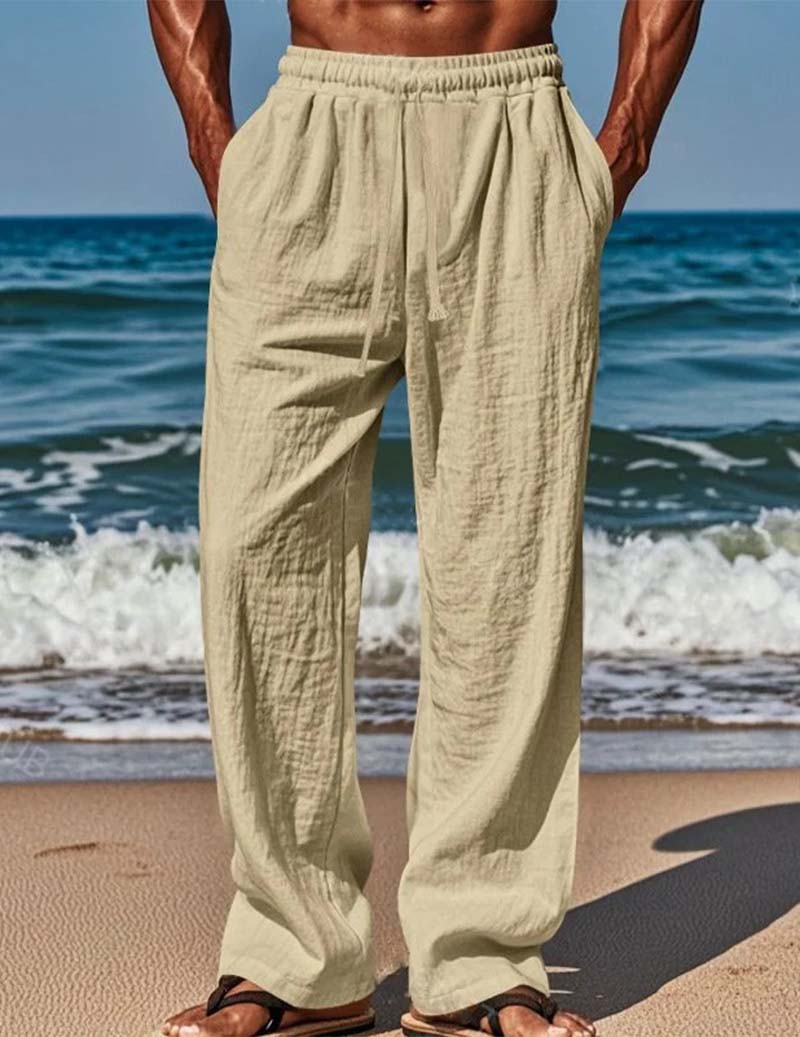 Men’s Cotton Linen Wide-Leg Drawstring Pants