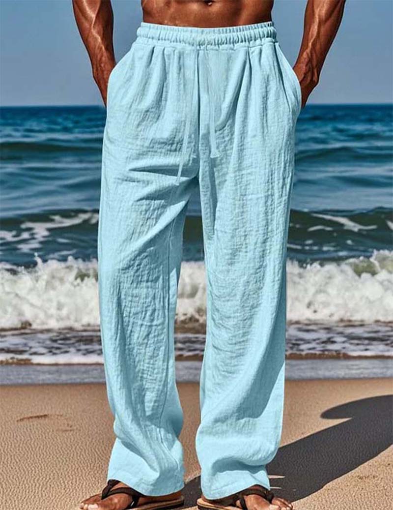 Men’s Cotton Linen Wide-Leg Drawstring Pants