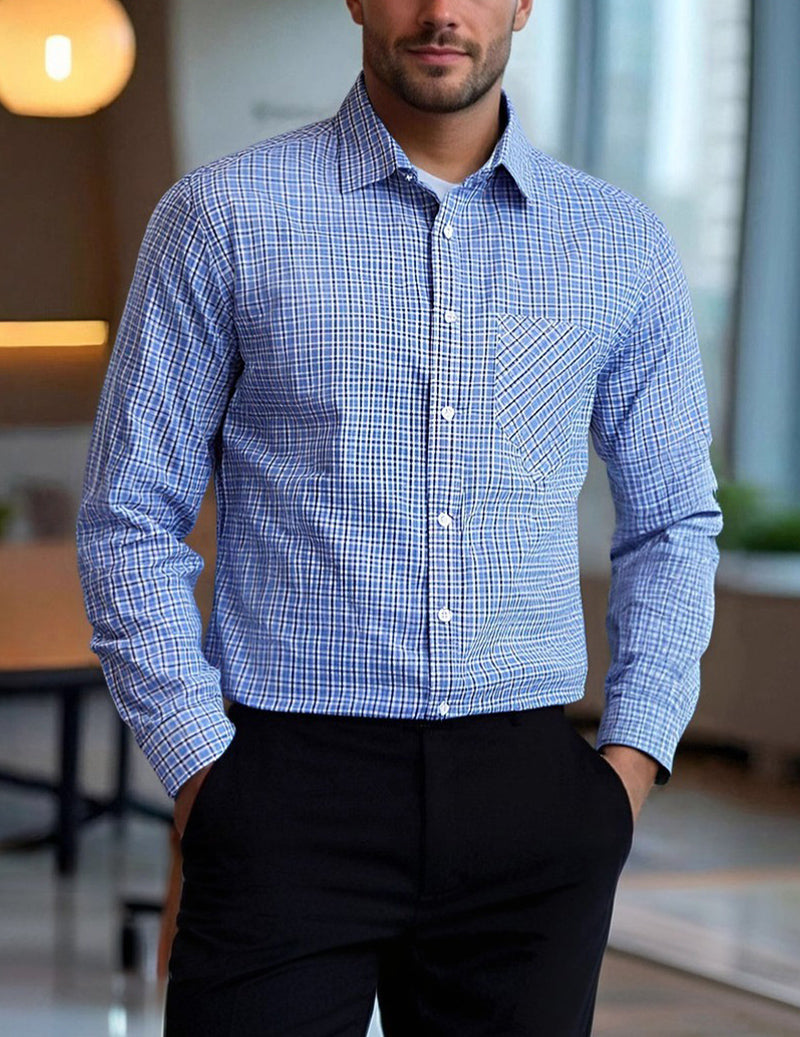 Men's Micro-Check Long-Sleeve Button-Down Shirt