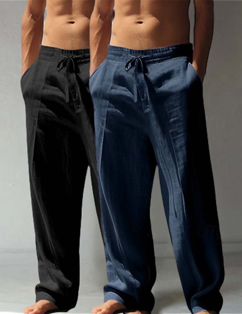 Men's 2-packs Cotton Linen Drawstring Lounge Pants