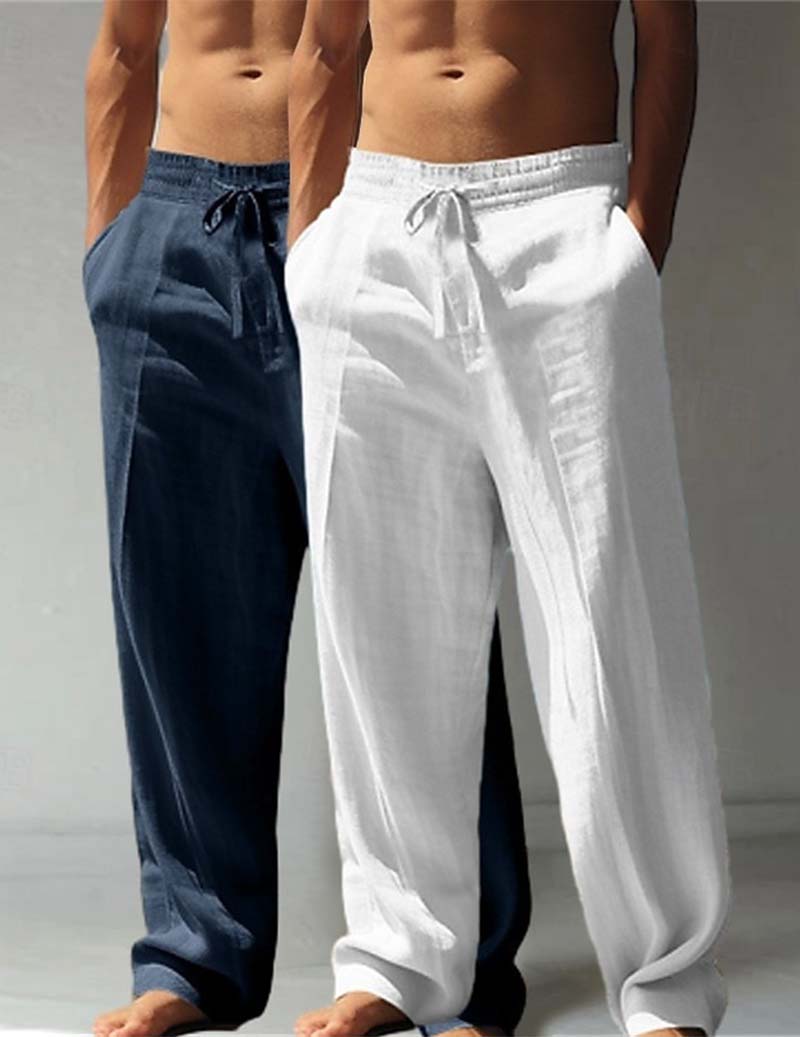 Men's 2-packs Cotton Linen Drawstring Lounge Pants