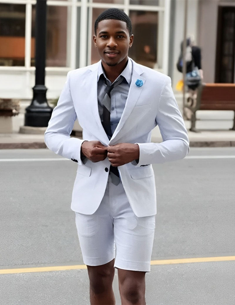 Ekouaer Herren Slim-Fit Anzug-Set: weißer Kurzarm-Blazer mit Shorts, Blume am Revers