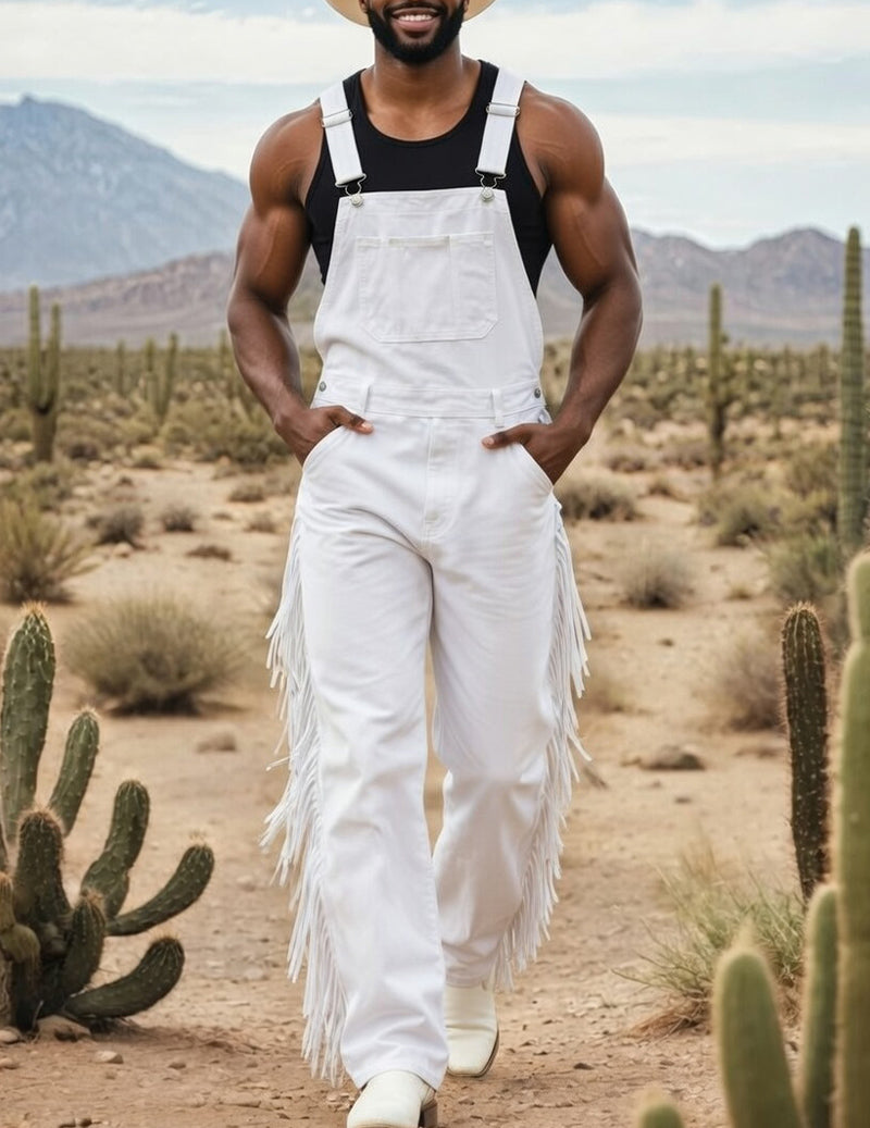 Men's Fringed Overalls Western Cowboy Tassel Bib Overalls