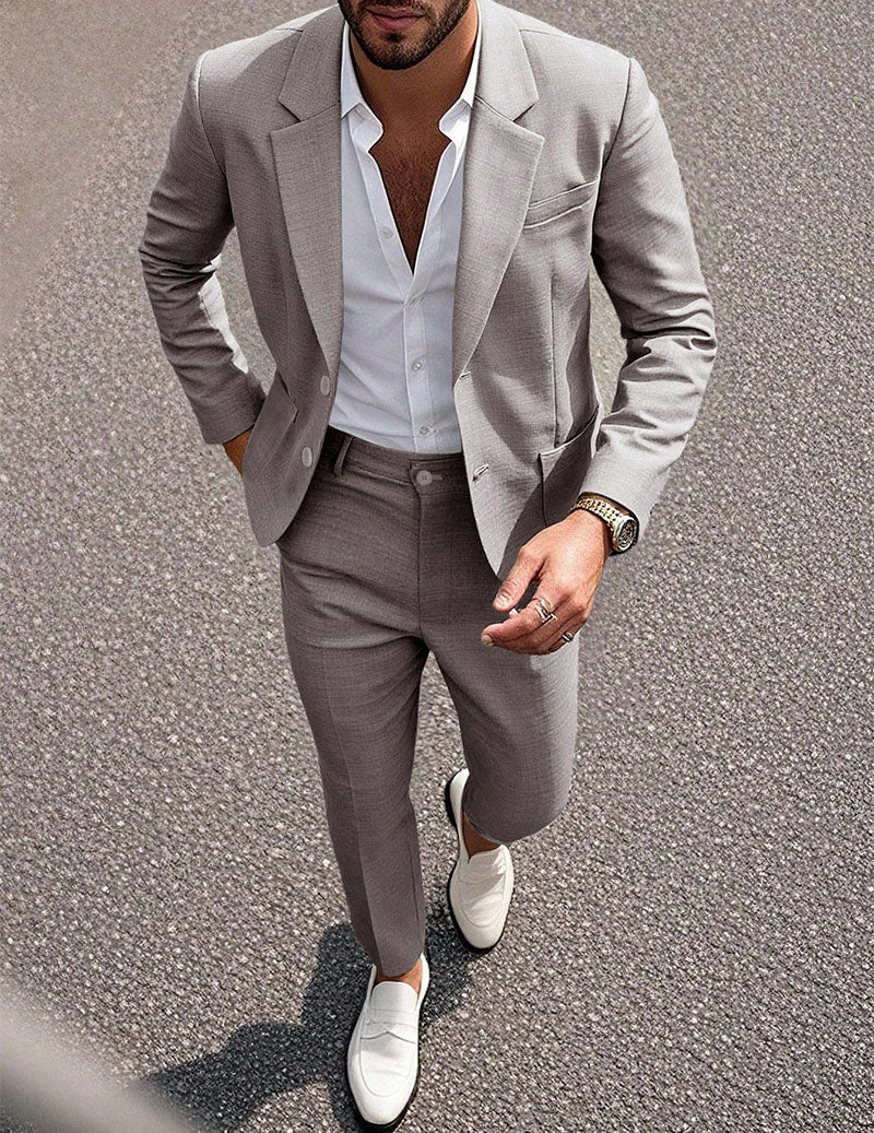 Men's Slim Fit 2-Piece Suit Blazer & Trousers Formal Suit Set