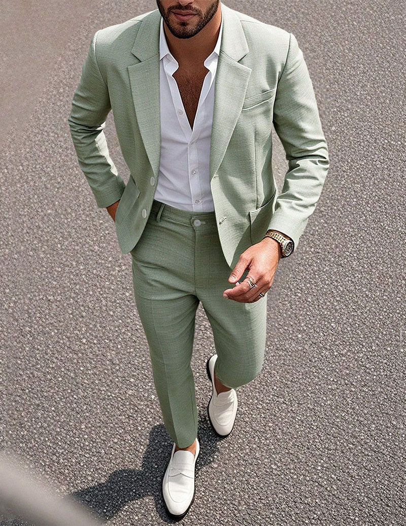 Men's Slim Fit 2-Piece Suit Blazer & Trousers Formal Suit Set