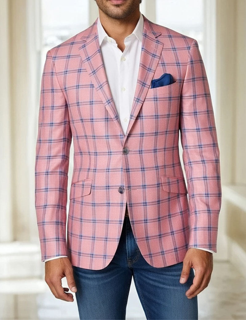 Men's Plaid Blazer Jacket Slim Fit Check Sport Coat