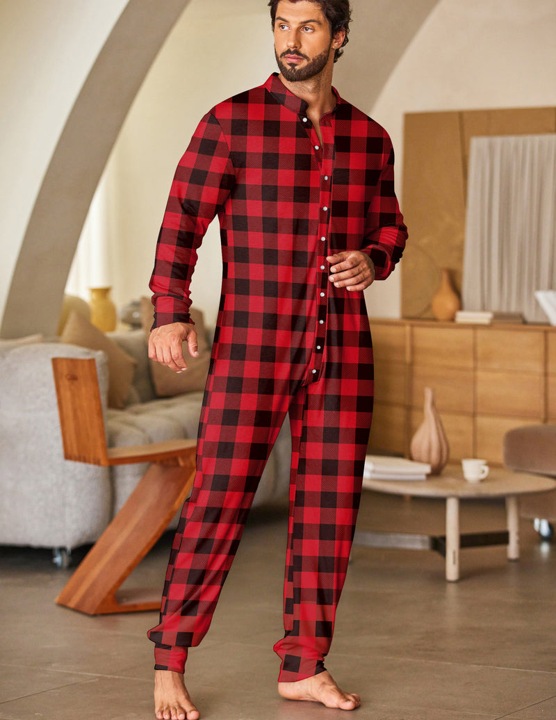 Men's One Piece Pajama Thermal Full Button Union Suit