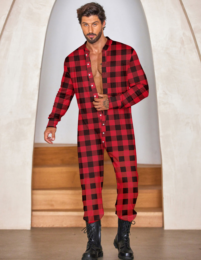 Men's One Piece Pajama Thermal Full Button Union Suit