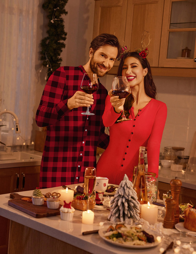 Men's One Piece Pajama Thermal Full Button Union Suit