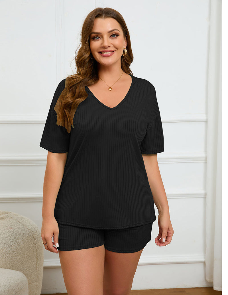 Ribbed Knit Short Sleeve Top and Shorts Set (US Only)