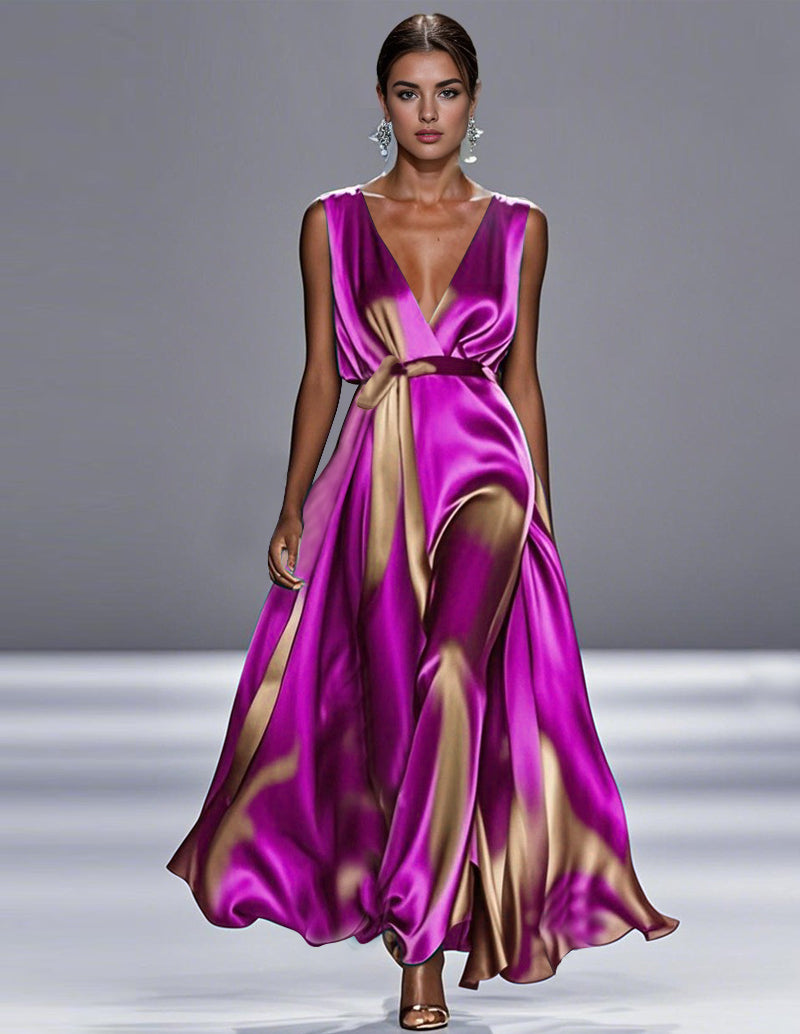 Elegant Satin Tie Dye Maxi Dress Ekouaer Elegant Satin Tie Dye Maxi Dress Ekouaer