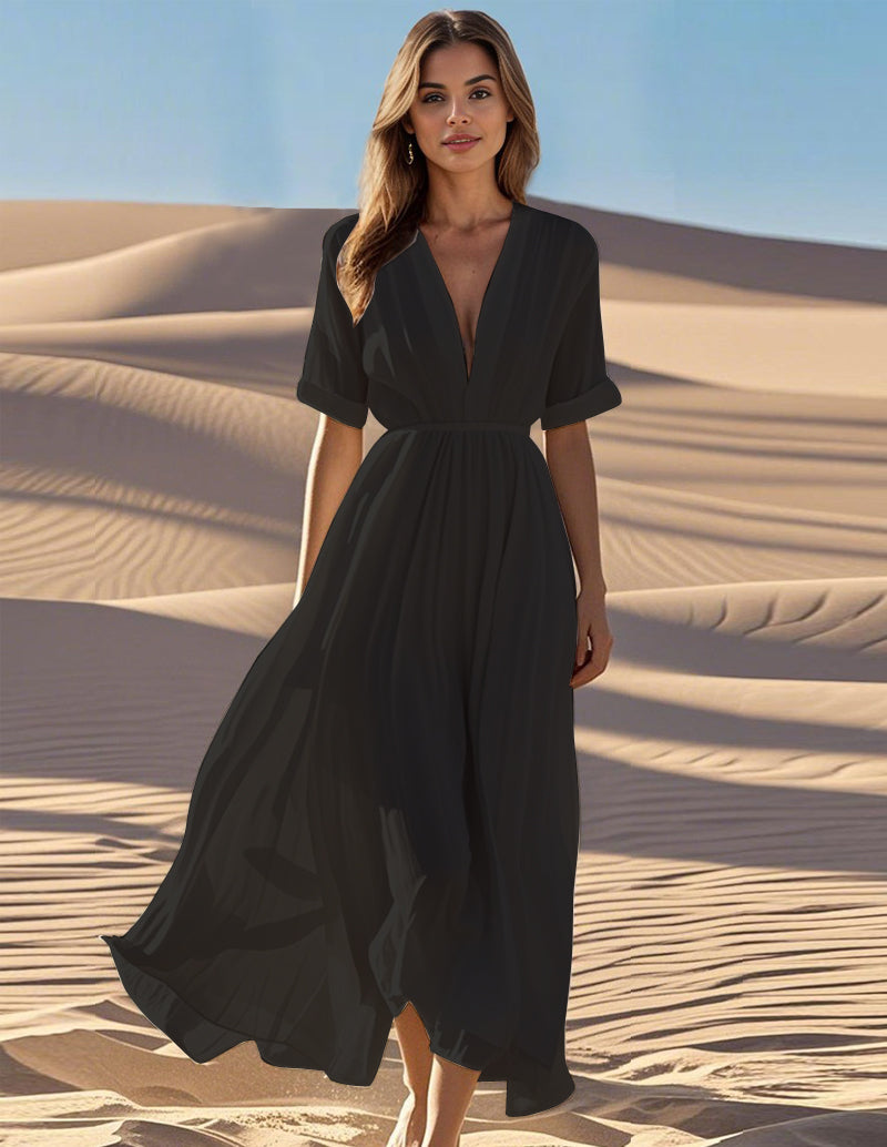 Elegant Flowy 100% Cotton Dress Black / L Elegant Flowy 100% Cotton Dress Black / L