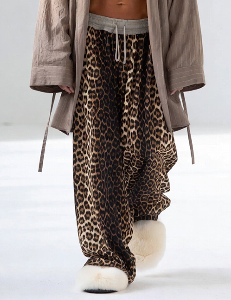 Men's Taupe Kimono Robe & Leopard Wide-Leg Lounge Pants Set