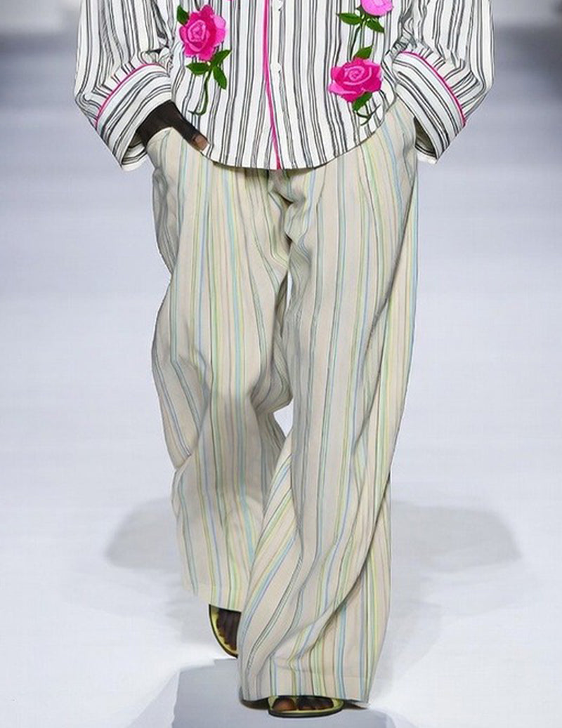 Men's Striped Pajama Set with Luxury Signature Rose