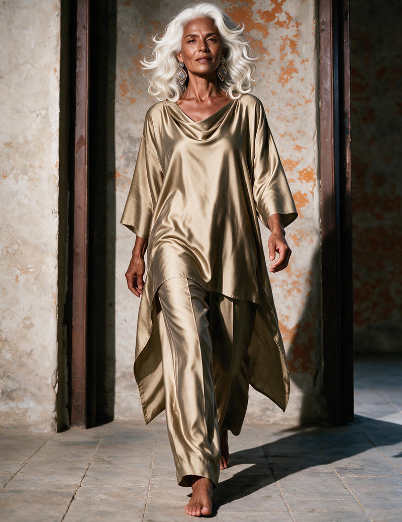 Ekouaer Satin 2-Piece Pajama Set for Her – Short Sleeve Loungewear
