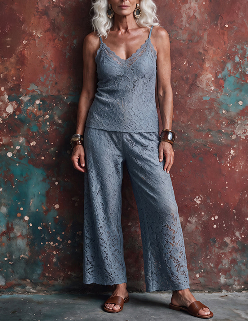 Ekouaer Lace Trim Satin 3-Piece Pajama Set for Her – Short Sleeve Loungewear