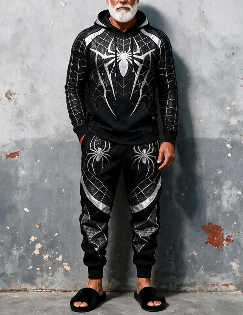 Men Print Casual Knit Long Sleeve Pajama Set Two-Piece Loungewear - As Shown