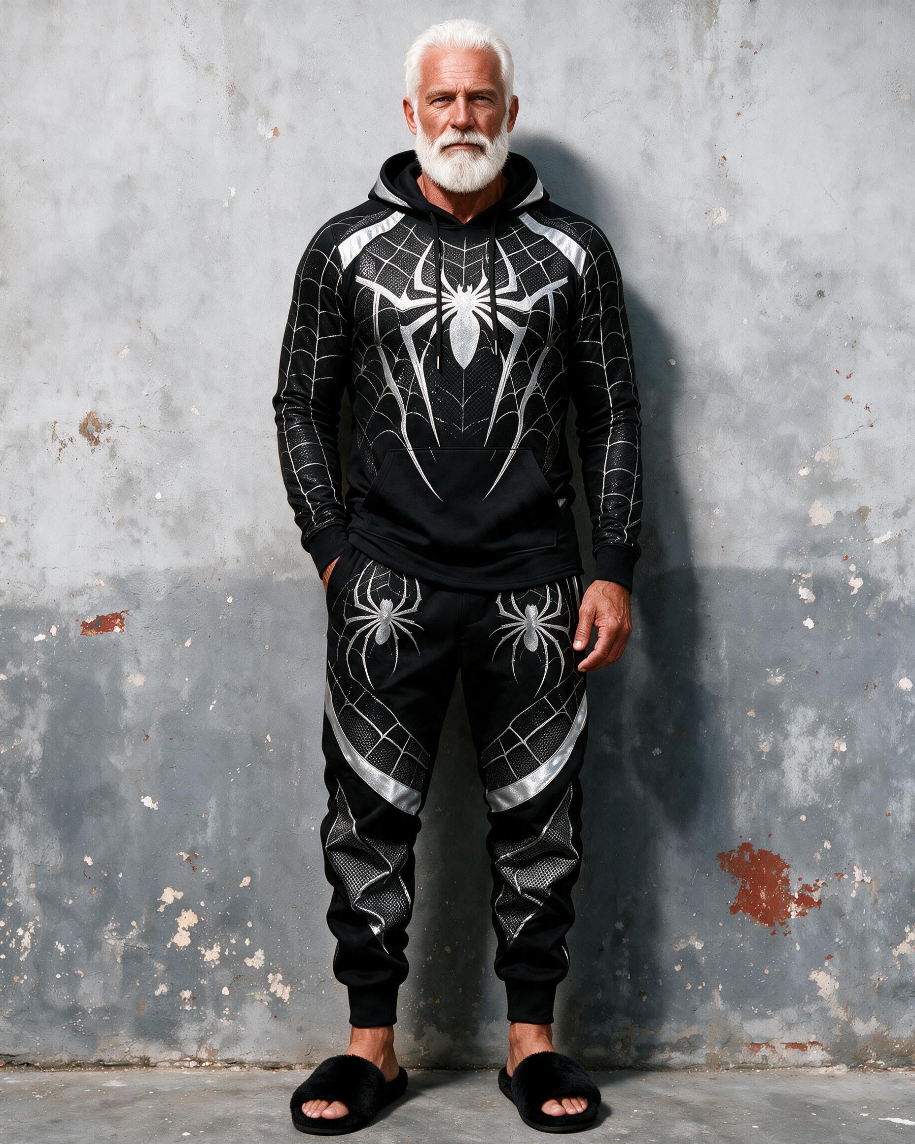 Men Print Casual Knit Long Sleeve Pajama Set Two-Piece Loungewear - As Shown
