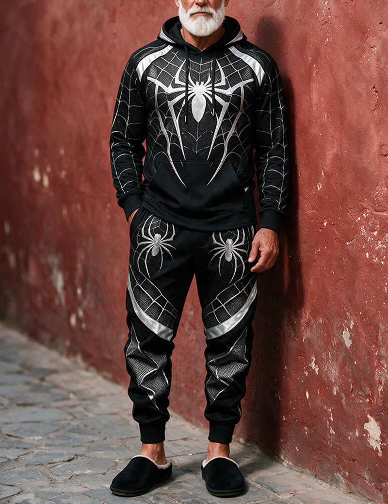 Men Print Casual Knit Long Sleeve Pajama Set Two-Piece Loungewear - As Shown