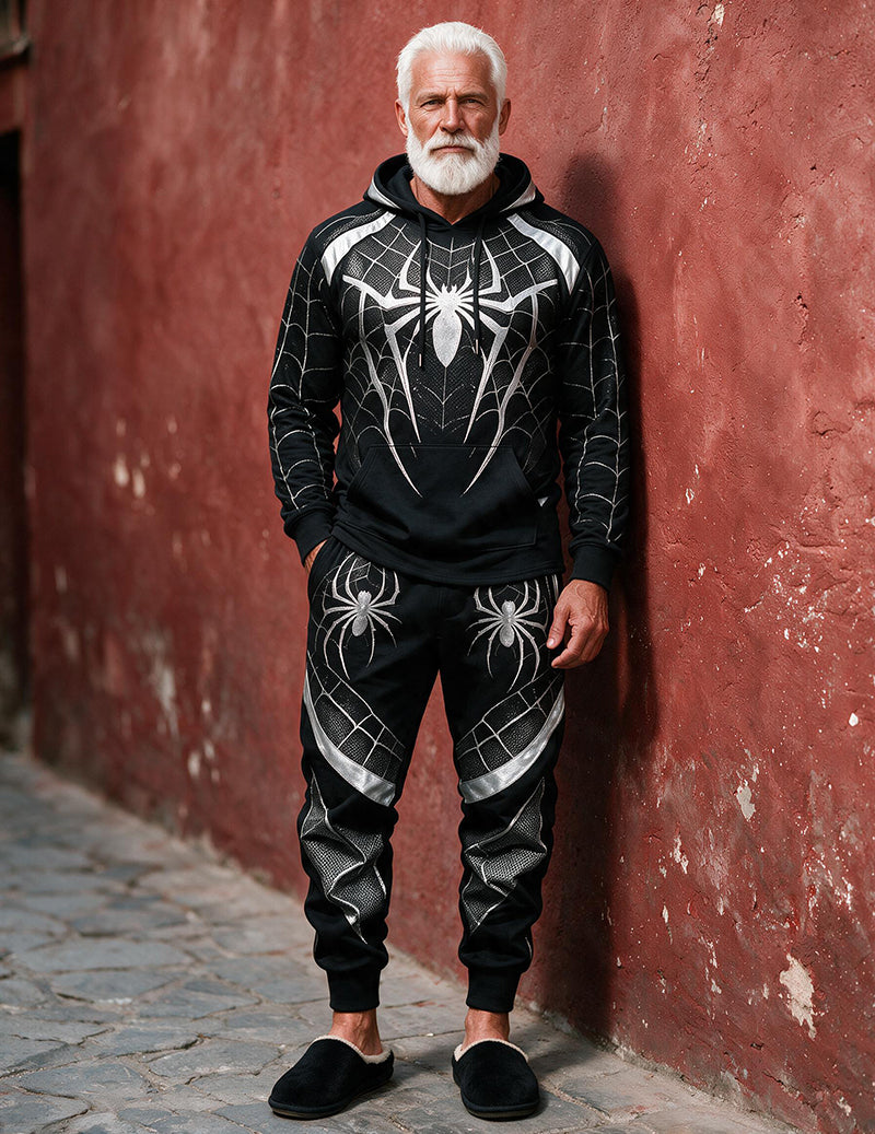 Men Print Casual Knit Long Sleeve Pajama Set Two-Piece Loungewear - As Shown