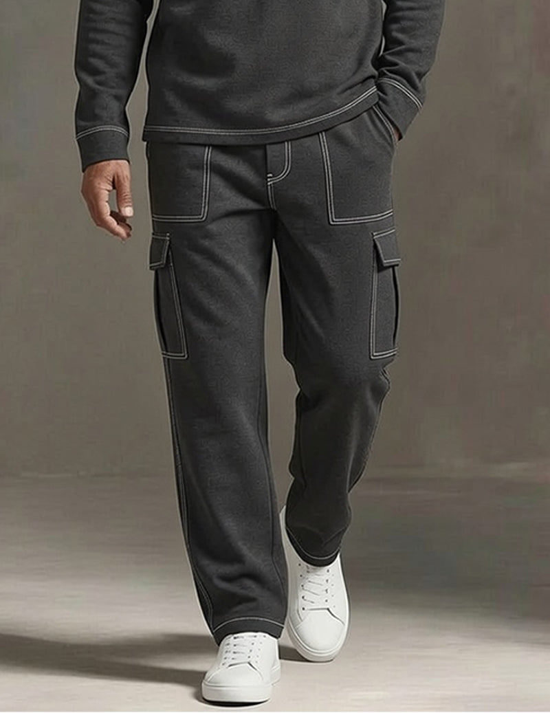 Men's Soft Knit Cargo Tracksuit Set Half-Zip Pullover and Cargo Pants