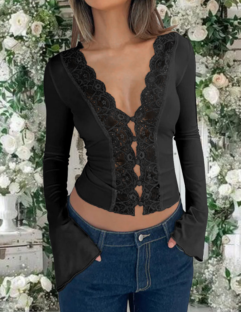 Elegant Floral Lace Trim Top