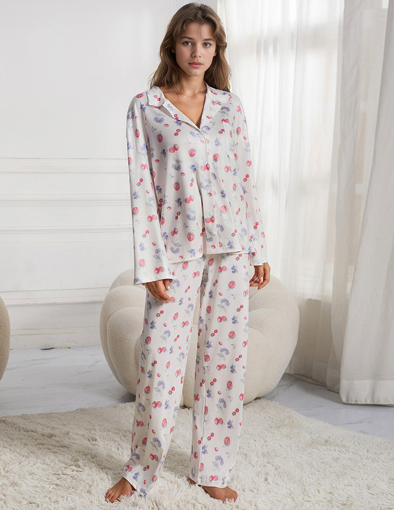 Cozy Sweet Fruit Print Pajama Set