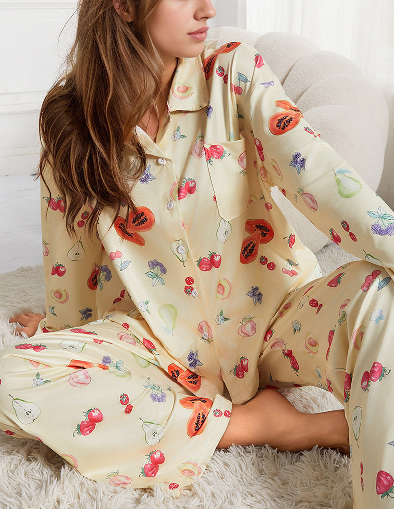 Cozy Sweet Fruit Print Pajama Set