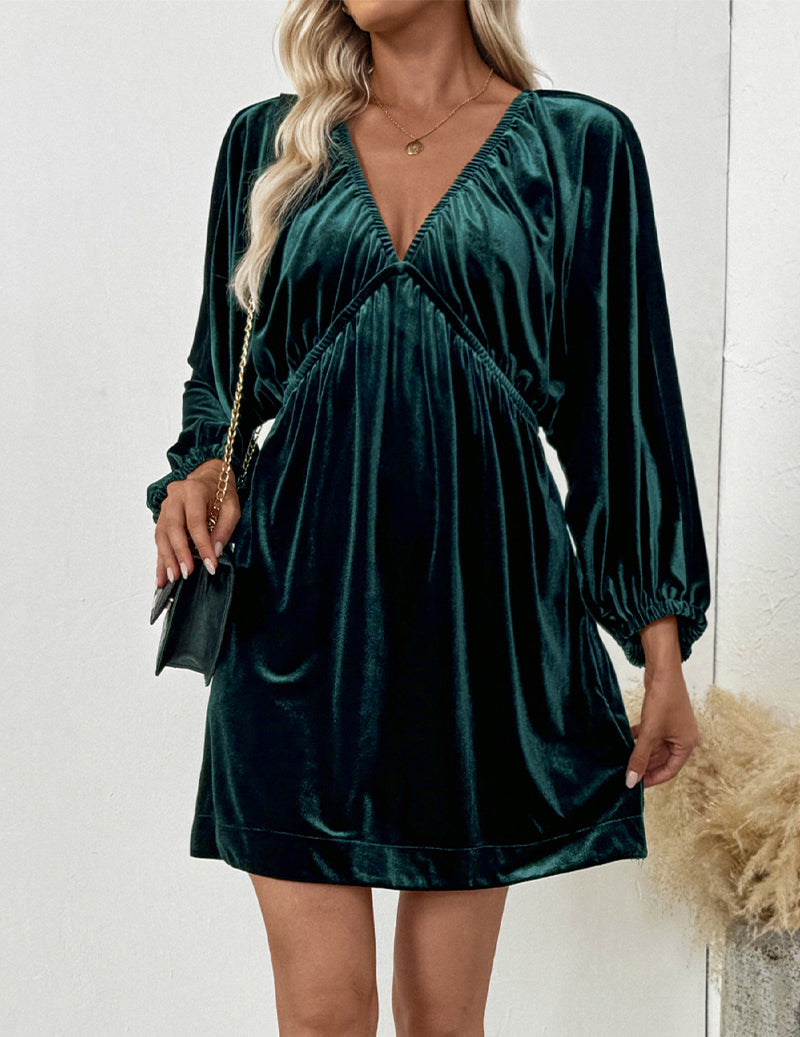 Velvet Dress 3/4 Sleeve Velour Mini Dress Ekouaer Velvet Dress 3/4 Sleeve Velour Mini Dress Ekouaer