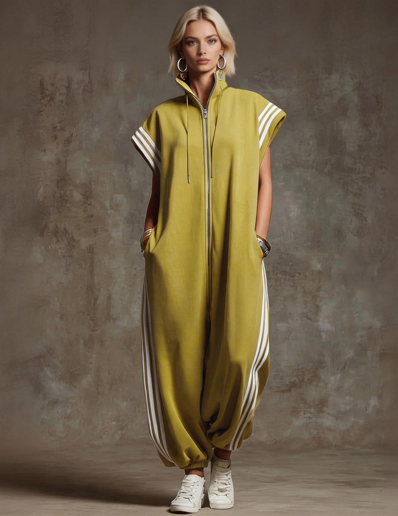 Sleeveless Striped Zip Jumpsuit