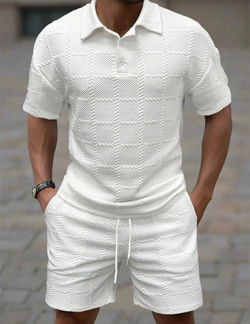 Men's Textured Polo Shirt & Shorts Set Knit Jacquard 2 Piece Outfit