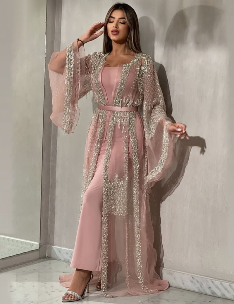 mesh kaftan dress Embroidered Sheer Mesh Kaftan Dress In WHITE