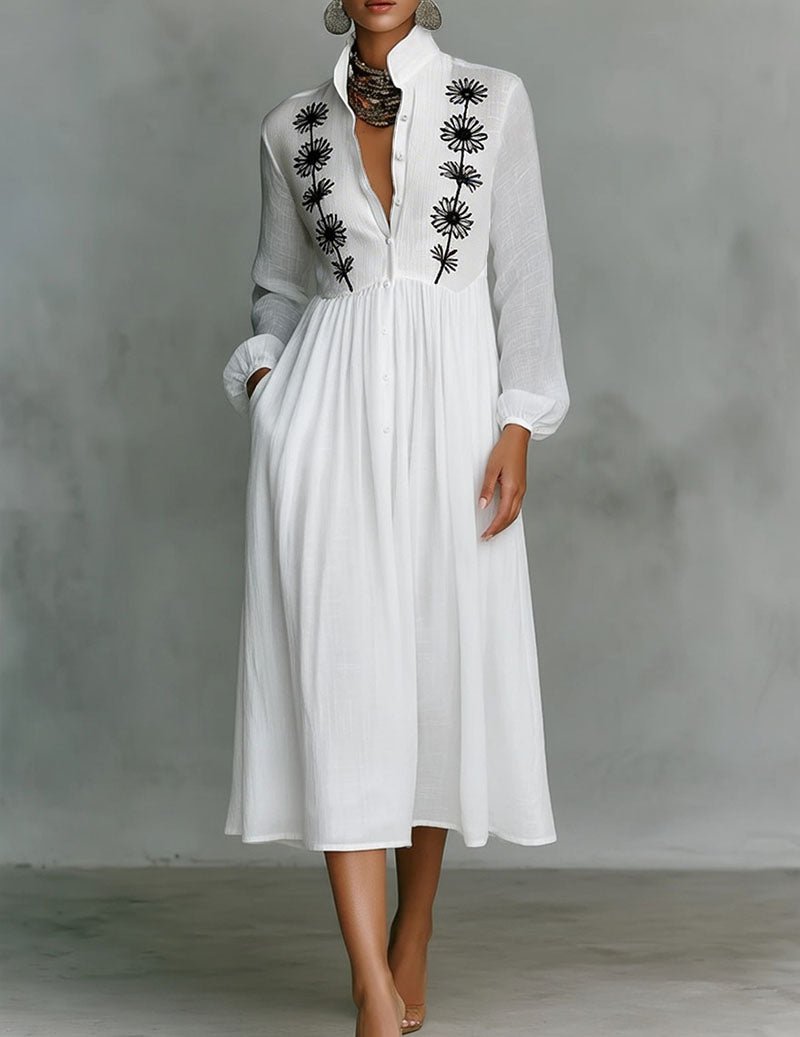 white linen midi shirt dress Linen Blend Midi Shirt Dress | Shirt Dress