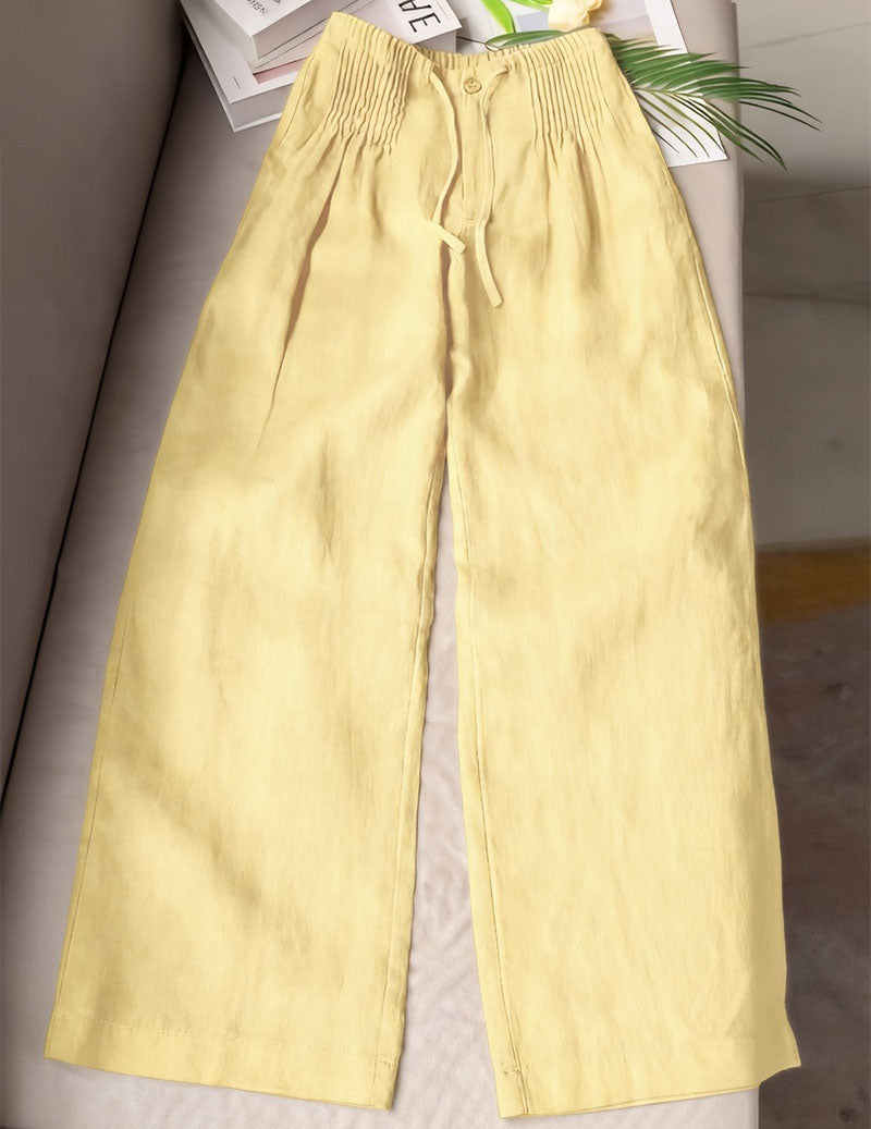Linen Wide Leg Pants Smocked Elastic Waist Palazzo Trousers
