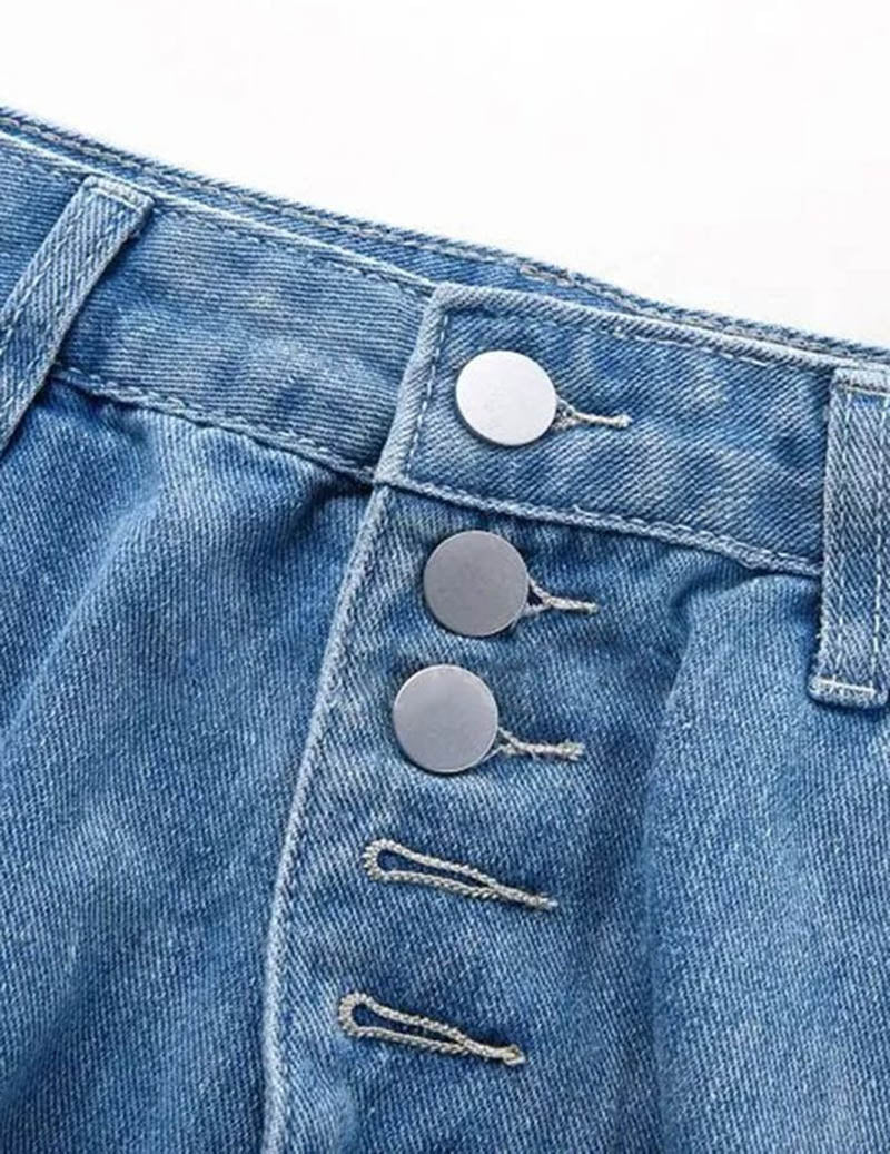Ekouaer Distressed Straight-Leg Jeans High-Waist Button-Fly Ripped Denim Pants - Blue