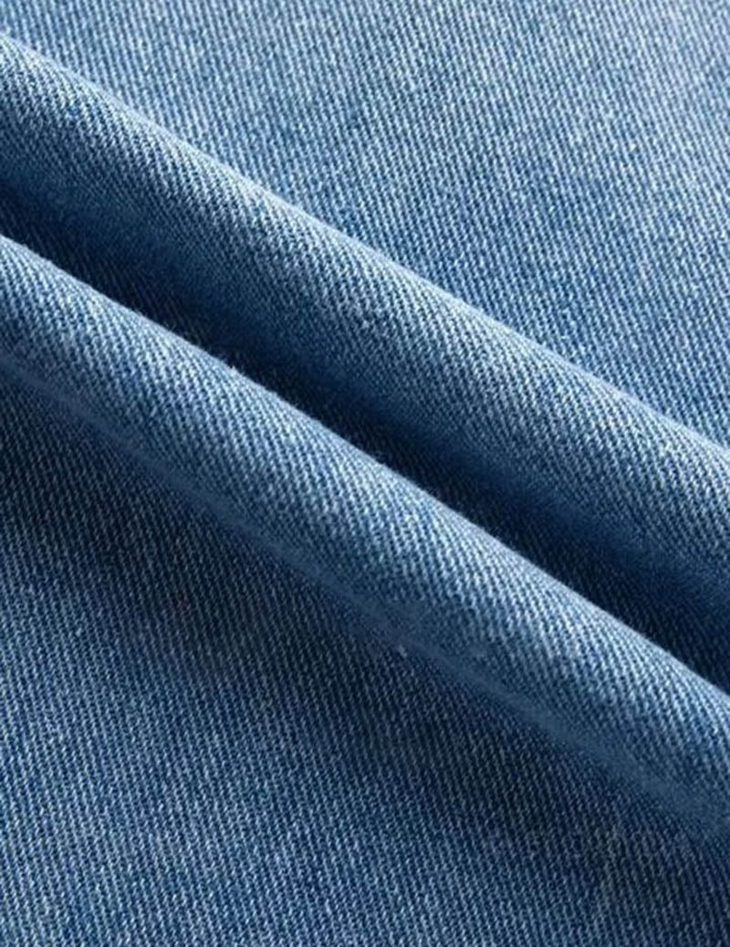 Ekouaer Distressed Straight-Leg Jeans High-Waist Button-Fly Ripped Denim Pants - Blue