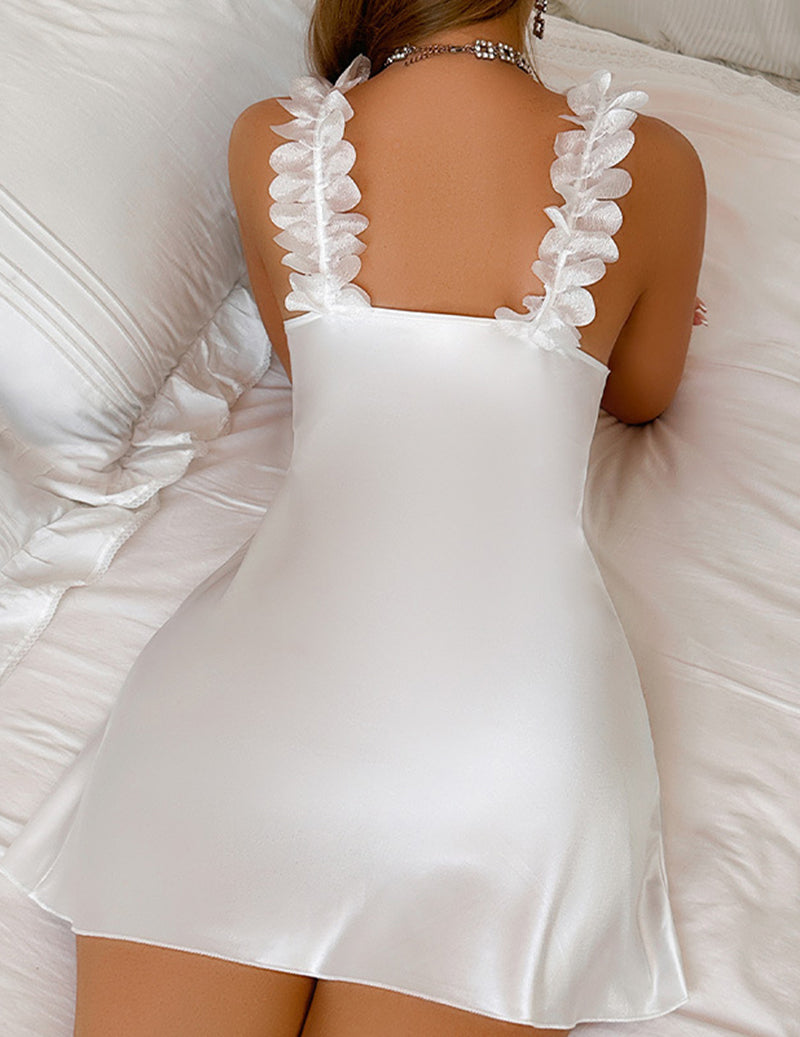 Satin Sleeveless Sleep Dress with 3D Petal Neckline