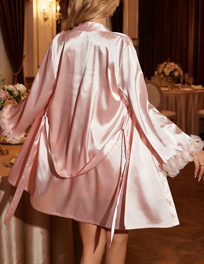 Satin Lace Ruffle Cami Dress & Robe 2-Piece Set