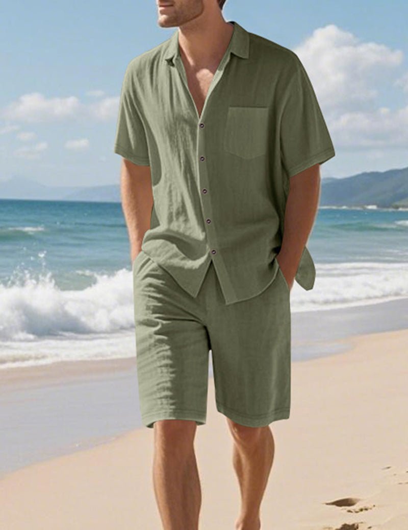 Men's Linen Shirt & Shorts Set - 2 Piece Casual Summer Outfit