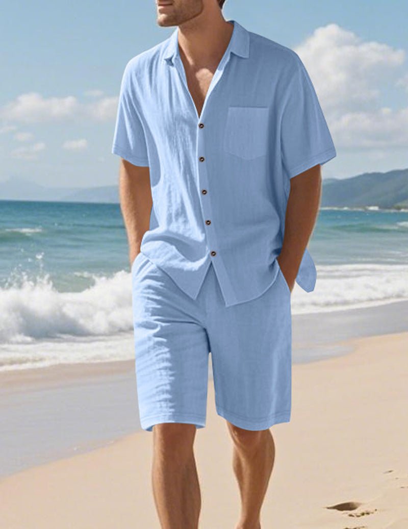 Men's Linen Shirt & Shorts Set - 2 Piece Casual Summer Outfit