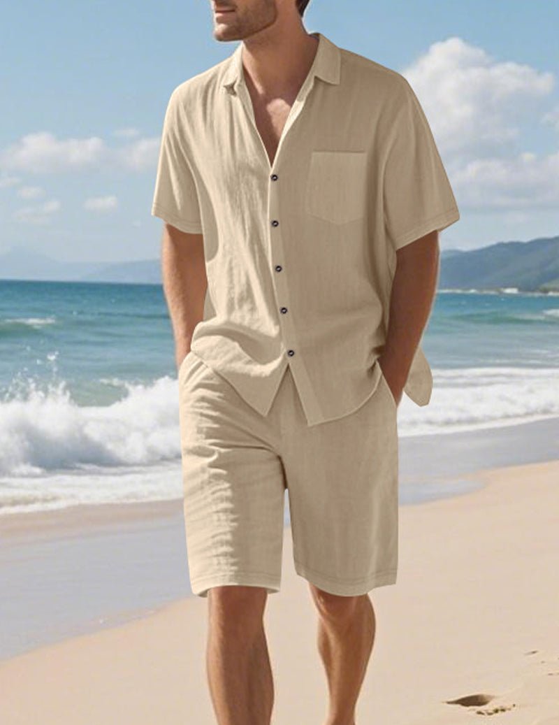 Men's Linen Shirt & Shorts Set - 2 Piece Casual Summer Outfit