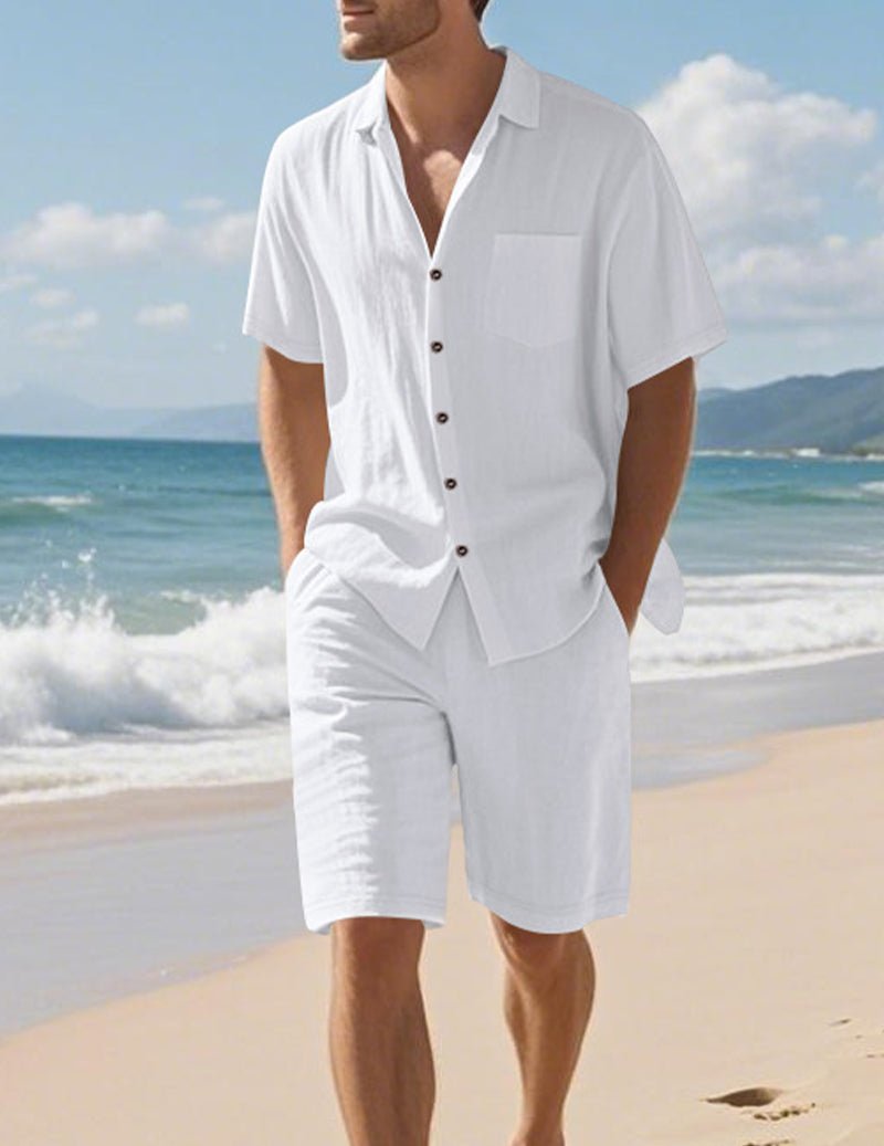 Men's Linen Shirt & Shorts Set - 2 Piece Casual Summer Outfit