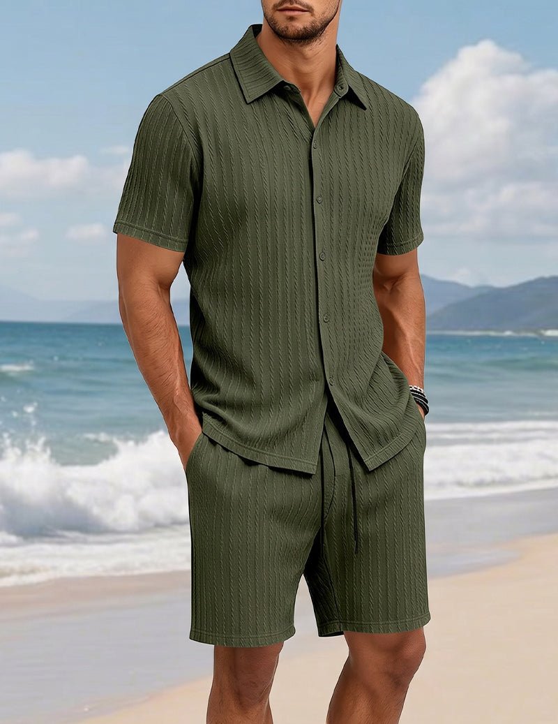 Men's Textured Shirt & Shorts Set - 2 Piece Casual Summer Outfit
