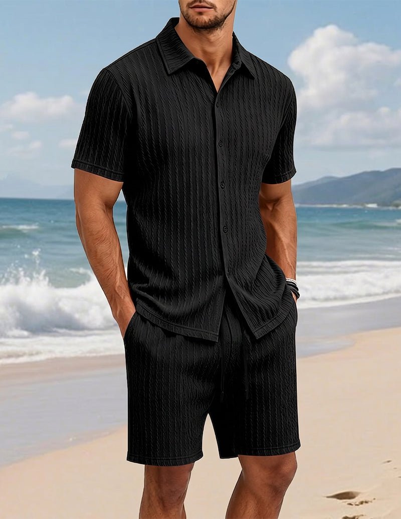 Men's Textured Shirt & Shorts Set - 2 Piece Casual Summer Outfit