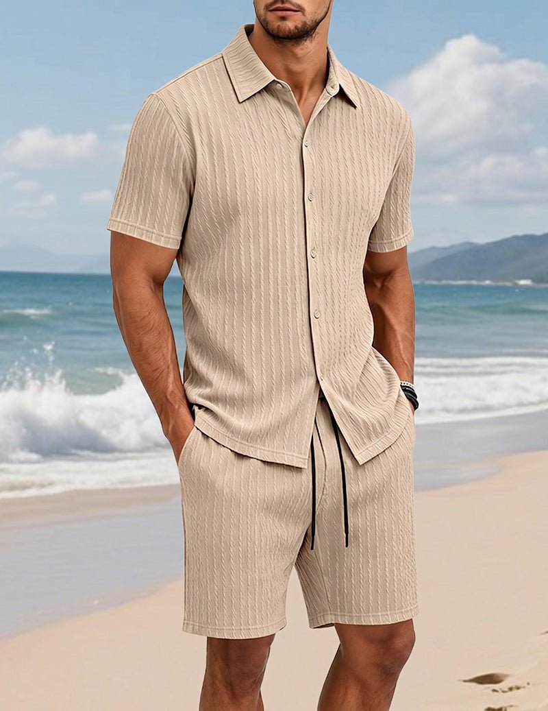 Men's Textured Shirt & Shorts Set - 2 Piece Casual Summer Outfit